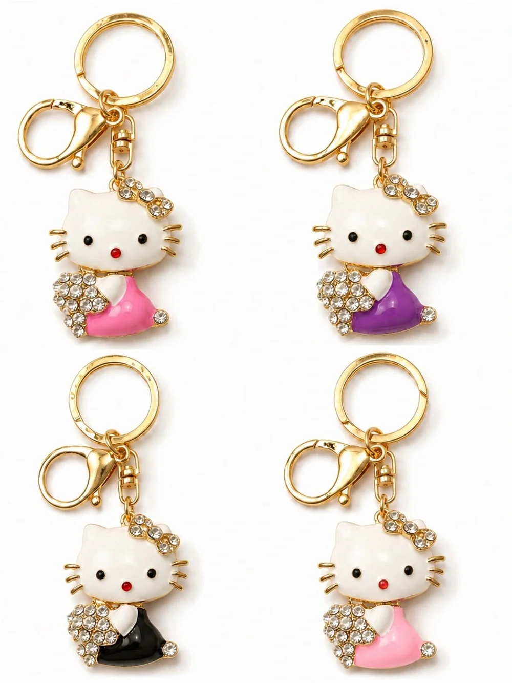Hello Kitty Rhinestone Bag Charm Keychain – Pink, Purple & Black Options
